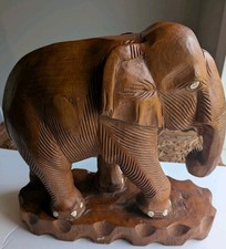 Vintage Large and Heavy Hand Carved Wooden Elephant Statue Solid Wood 10 x 10