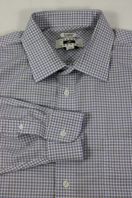 Joseph Abboud Mens Dress Shirt 17.5 32/33 Blue Check Long Sleeve Classic Fit