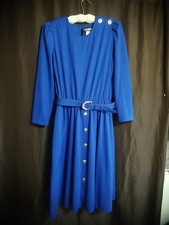 Vtg Sz 16P Day Dress Tabby Of California Royal Midi Belts Easy Care Retro 9 To 5