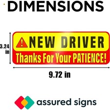 Reusable New Driver Magnets - Reflective Yellow Stickers - 3 Pack for Car Safety
