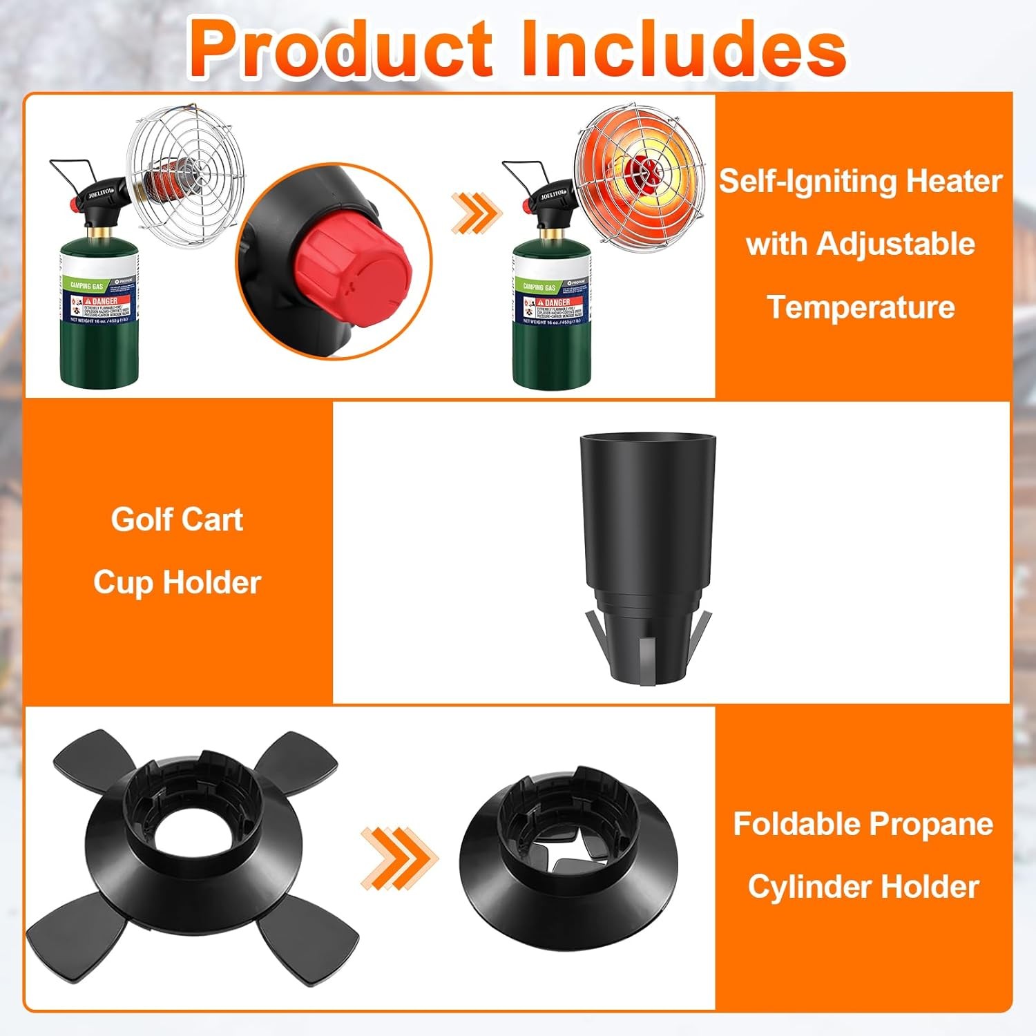 Golf Cart Heater 9,200BTU 2 in 1 Portable Propane Heater with Self Ignition Golf