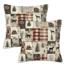 Farmhouse Throw Pillow Covers 18x18 Inches Set of 2  Rustic Deer Pine Cushion C
