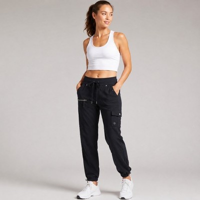 Athleta Black Supplex Nylon Cargo Pants Small Tall 921634 Hiking Travel Toggles