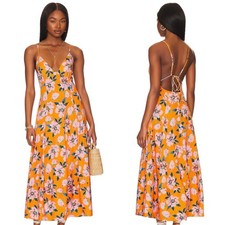 NWT Free People Finer Things Maxi Dress in Sunshine Combo Orange Floral Size L
