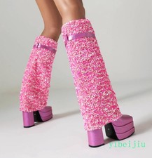 Sequins Knee High Boots Heel Square Toe Casual Women's Fashion Shoes Platform SZ
