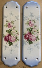 Pair Vintage Painted Floral Rose Ceramic Door Push Finger Plates (1)