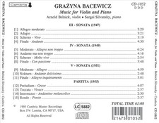 ARNOLD BELNICK MUSIC OF GRAZYNA BACEWICZ: VIOLIN SONATAS 3, 4, AND 5; PARTITA NE