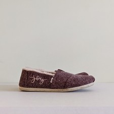 Toms Sz6 JOY Alpargata SlipOn Flats Burgundy Sweater Knit Faux Fur Lined Slipper
