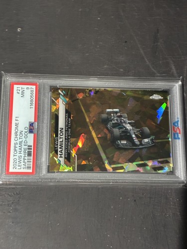 2020 Topps Chrome Sapphire F1 Formula 1 #21 Lewis Hamilton Gold #/50 Car PSA 9