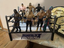 WWE SmackDown Action Figures Mixed Lot with Wrestling Ring  Championship Belts