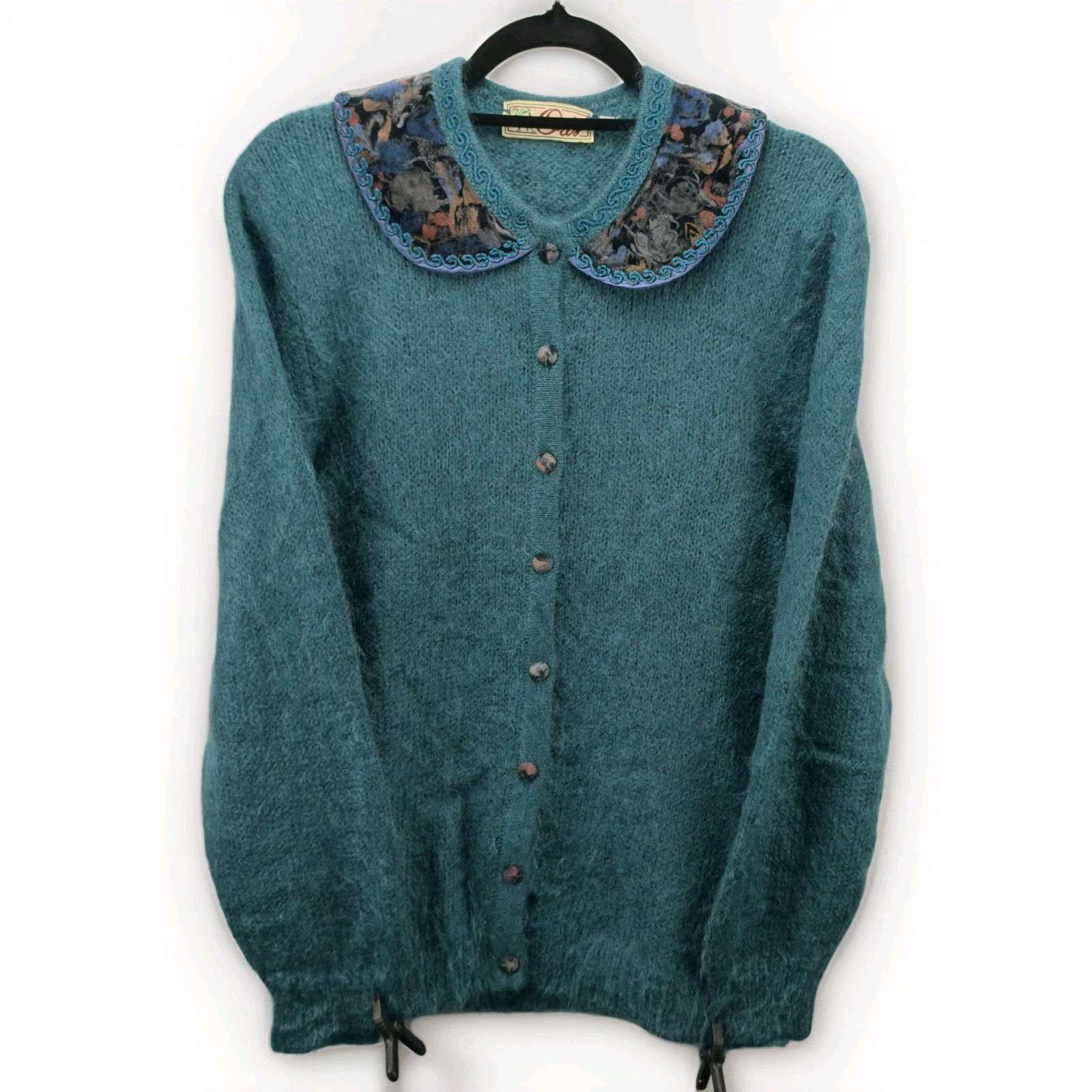 Oris Vintage Mohair Strickjacke Cardigan Damen Gr. XL It 48 Blau Grün Italy