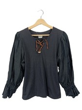 Hess Frackmann Bluse Langarmshirt Damen Gr. 38 M Schwarz Schnürung Romantisch