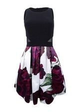 X By Xscape Women's Illusion Floral-Print Fit & Flare Dress (2, Black/Mag/White)