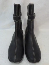 AZ by Aerosoles Black White Stitching Faux Leather Ankle Boots Size 9.5 M