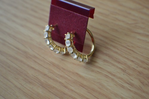 2.50ct Moonglow Moonstone 1" Hoop Earrings 18k YG Plated over Fine Silver - Picture 12 of 12