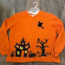 White Stag Vintage Halloween Sweatshirt Beaded Haunted House Orange Owl Witch