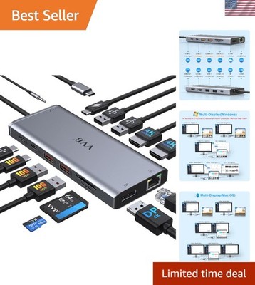 Compact USB C Laptop Docking Station - 14-in-1 with Ultra HD Dual Monitor Output