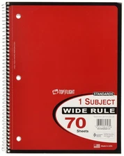 Top Flight Standards 1-Subject Wirebound Notebook, 70 Sheets, 3-Hole Punched...