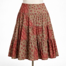 Vintage Y2K Floral Fairy Grunge Skirt Sz L Red Brown Paisley Boho Indie Granola