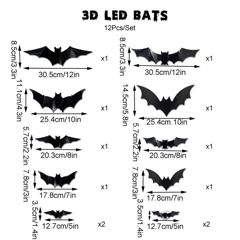 2025 New Halloween 3D Purple Lighted Bats Hanging Wall Luminous Glow Clings Set - Image 2 of 4