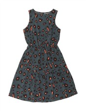 VINTAGE Womens Sleeveless A-Line Dress UK 12 Medium Turquoise Animal Print DE95