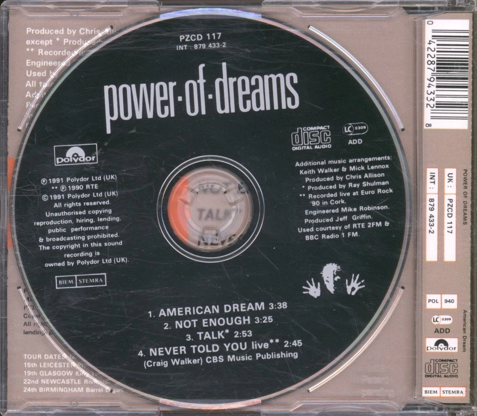 Power Of Dreams American Dream CD UK Polydor 1991 Single PZCD117 - Bild 2 von 2