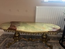 Italian Onyx Marble Brass Coffee Table Vintage