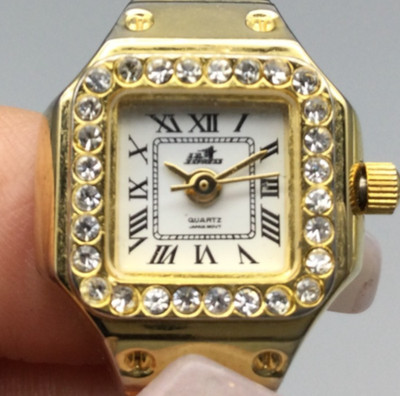 L.A Express Watch Women 17mm Crystal Gold Tone Square Dial Crystals New Battery