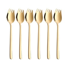 Sporks Stainless Steel Gold 6-Pack Dessert Salad Flatware Set 7.5 Inch Spoons...