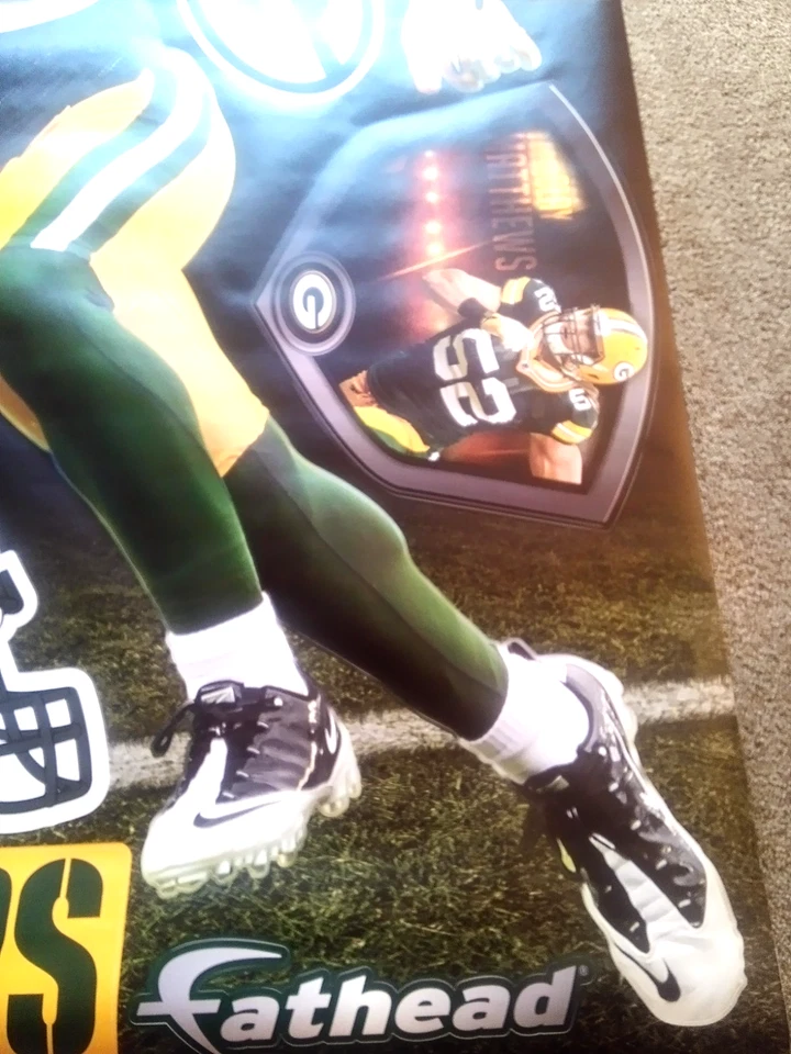 Póster adhesivo de vinilo tamaño natural de Clay Matthews Green Bay Packers. Cabezal de grasa 76x50". Foto 4 de 4