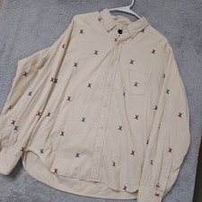 J Crew Shirt Mens XL Corduroy Novelty Print Button Down Long Sleeve Cream EUC