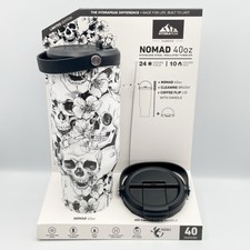 Hydrapeak Nomad 40oz Insulated Tumbler Skull Floral Handle Lid New Black & White