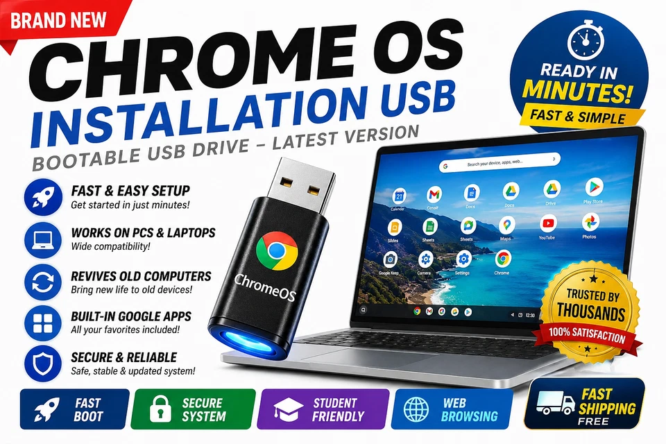 Chrome OS USB Installer 16GB Bootable Drive Latest Chrome OS For PC Laptop - Image 1 of 1