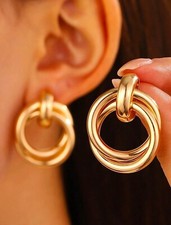 Gold Chunky Geometric Alloy Twisted Vintage Earrings. Trendy Knot Stud.
