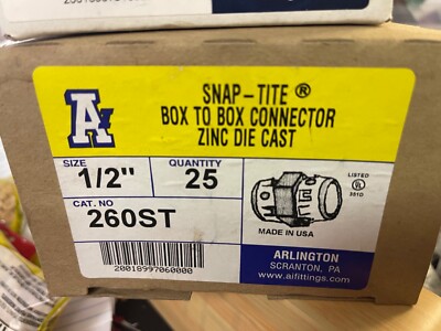 ARLINGTON 260ST 1/2'' Box to Box Snap-Tite zinc die cast connecters box Of 25 new