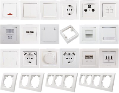 Flair weiß Schalter Steckdosen Rahmen Taster USB RJ45 LED Dimmer Antenne