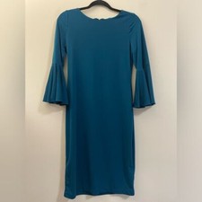 Calvin Klein Belle Sleeve Crew Neck Dress in Teal Blue - 4