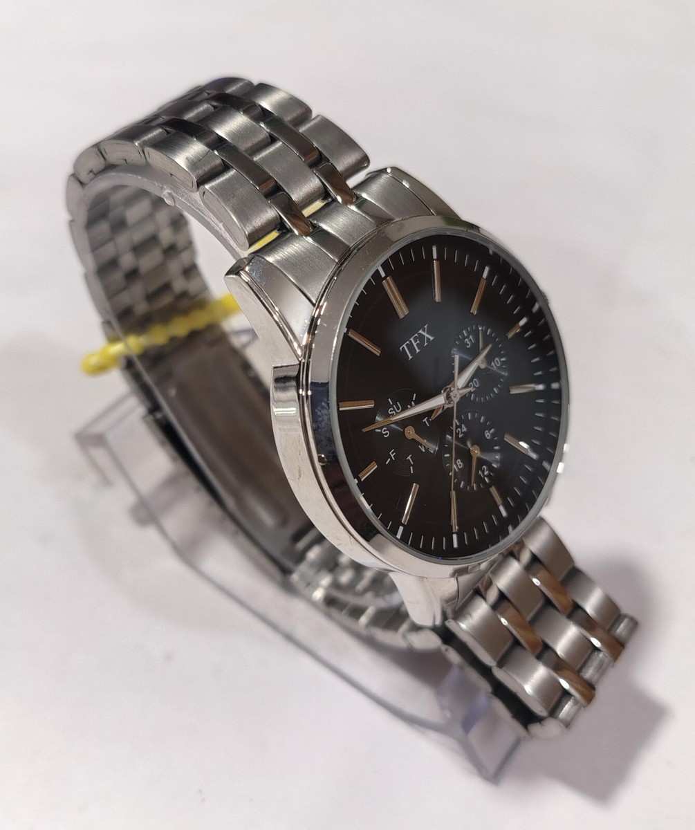 TFX by Bulova Watch Mens 40mm Black Dial Stainless Steel Day Date