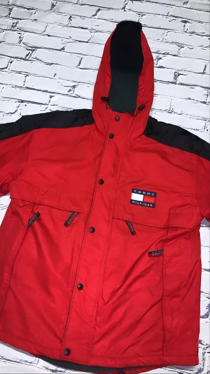 Vintage 90’s Tommy Hilfiger Red Sailing Gear Jacket Large Logo Windbreaker Rare