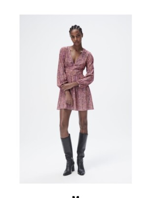 NEW ZARA Womens Multicolor Printed Long Sleeve V Neck Dress Size Medium  NWT | eBay