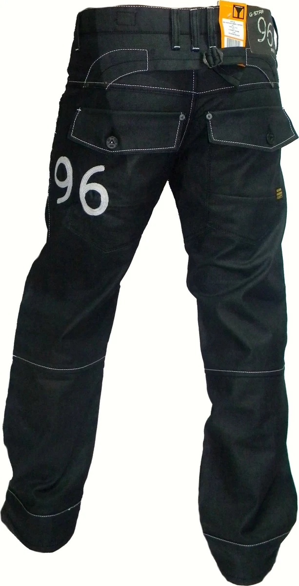 G Star Raw 96 Black Heritage Embro Tapered Button-Fly Jeans