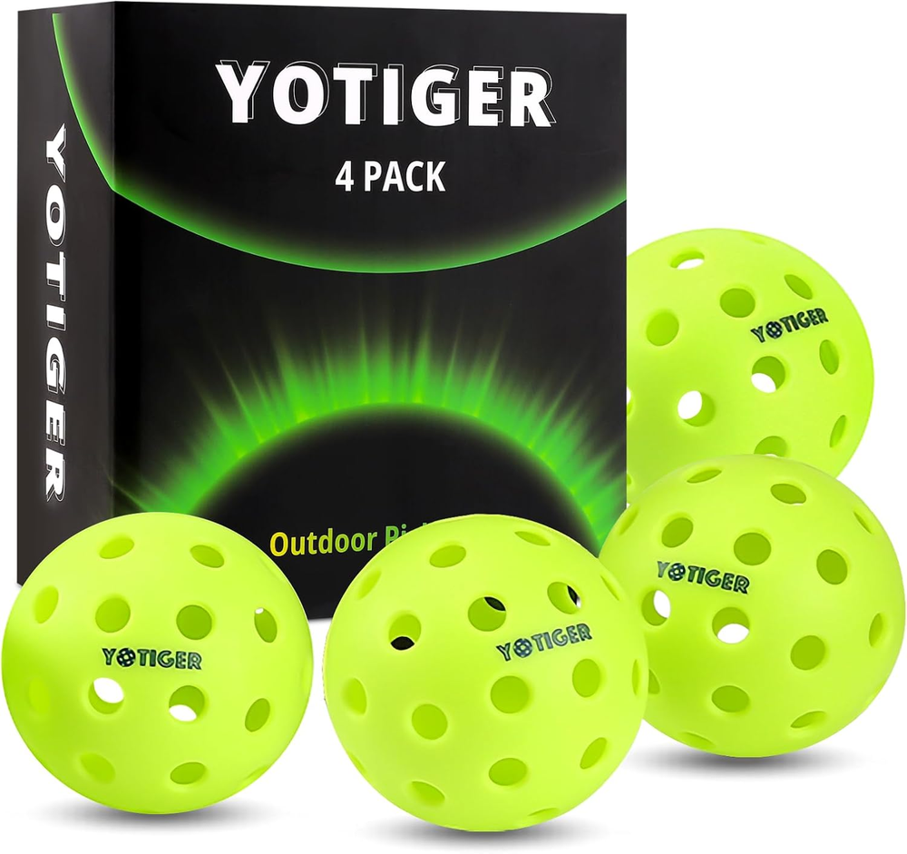 Pickleball Balls, 4 Pack | 12 Pack 40 Holes Outdoor Pickleball Green Pack of 4