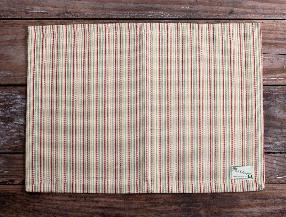 Placemats Set of 4 Park Designs Herb Garden Green yellow White Striped Cotton - Image 3 of 4