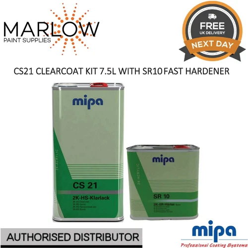 MIPA CS21 2K HS ACRYLIC CLEAR COAT/ LACQUER + SR10 FAST HARDENER 7.5L KIT