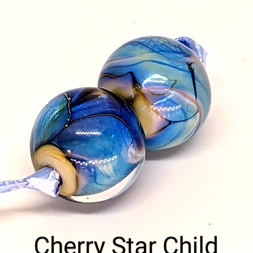Artist handmade glass beads NWT blue swirl silverglass pair for earrings etc - Picture 2 of 6