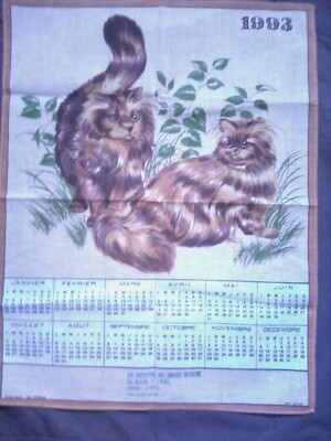 Geschirrtuch Kalender, zwei Katzen 1993 (SPA Maine Anjou)