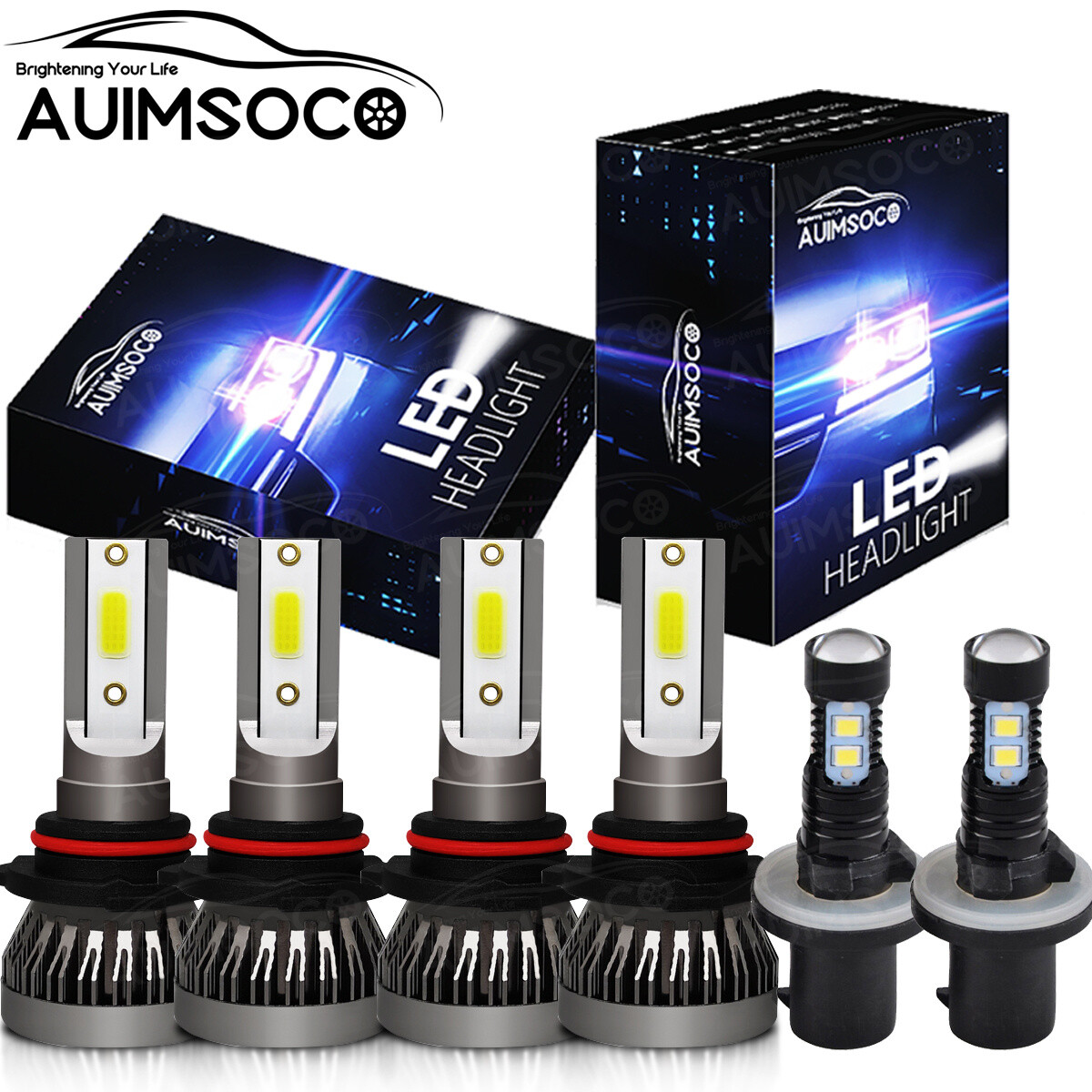 For GMC Sierra 1500 2500HD 1999-2002 LED Headlights Bulbs Hi/Lo +Fog Light White