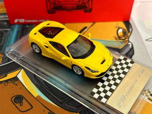 Modelo de coche juguete regalo modelo escala 1/64 Ferrari F8 Tributo amarillo fundido a presión - Imagen 2 de 9