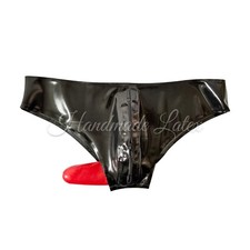 Latex Rubber Briefs for Men Shorts Boxers with Red Sheath Front Zip Underwear