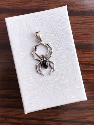 925 Sterling Silver Black Onyx Spider Pendant for necklace 22mm